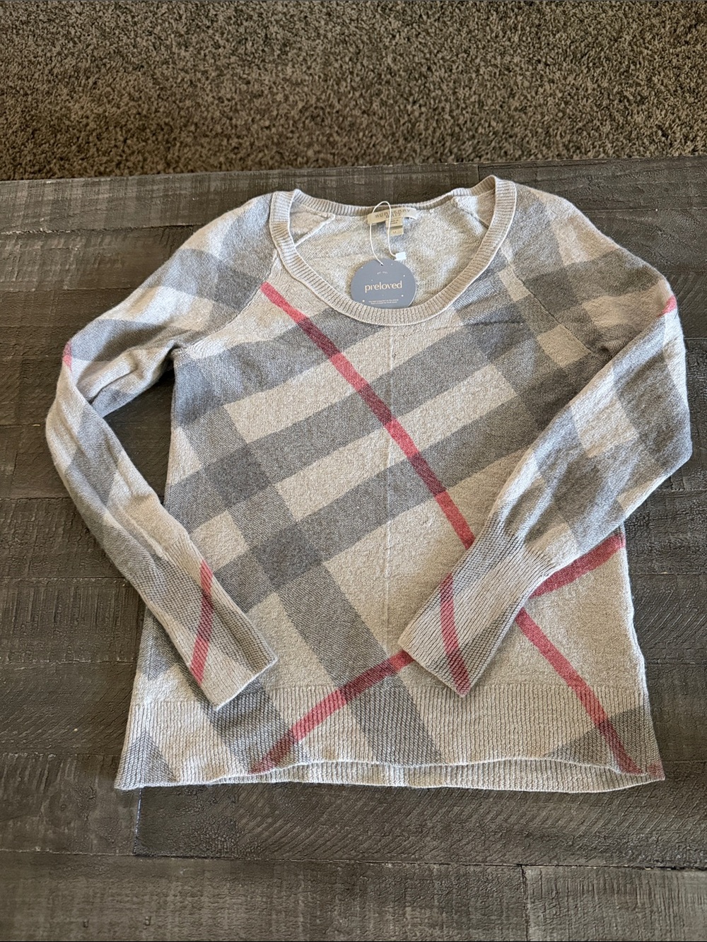 Burberry London classic check wool cashmere sweater Sz S - Picture 2 of 9